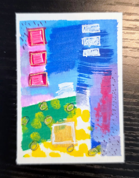 ACEO Original Abstract Painting Trading Card, Acrylic & Ink Amanda Lind