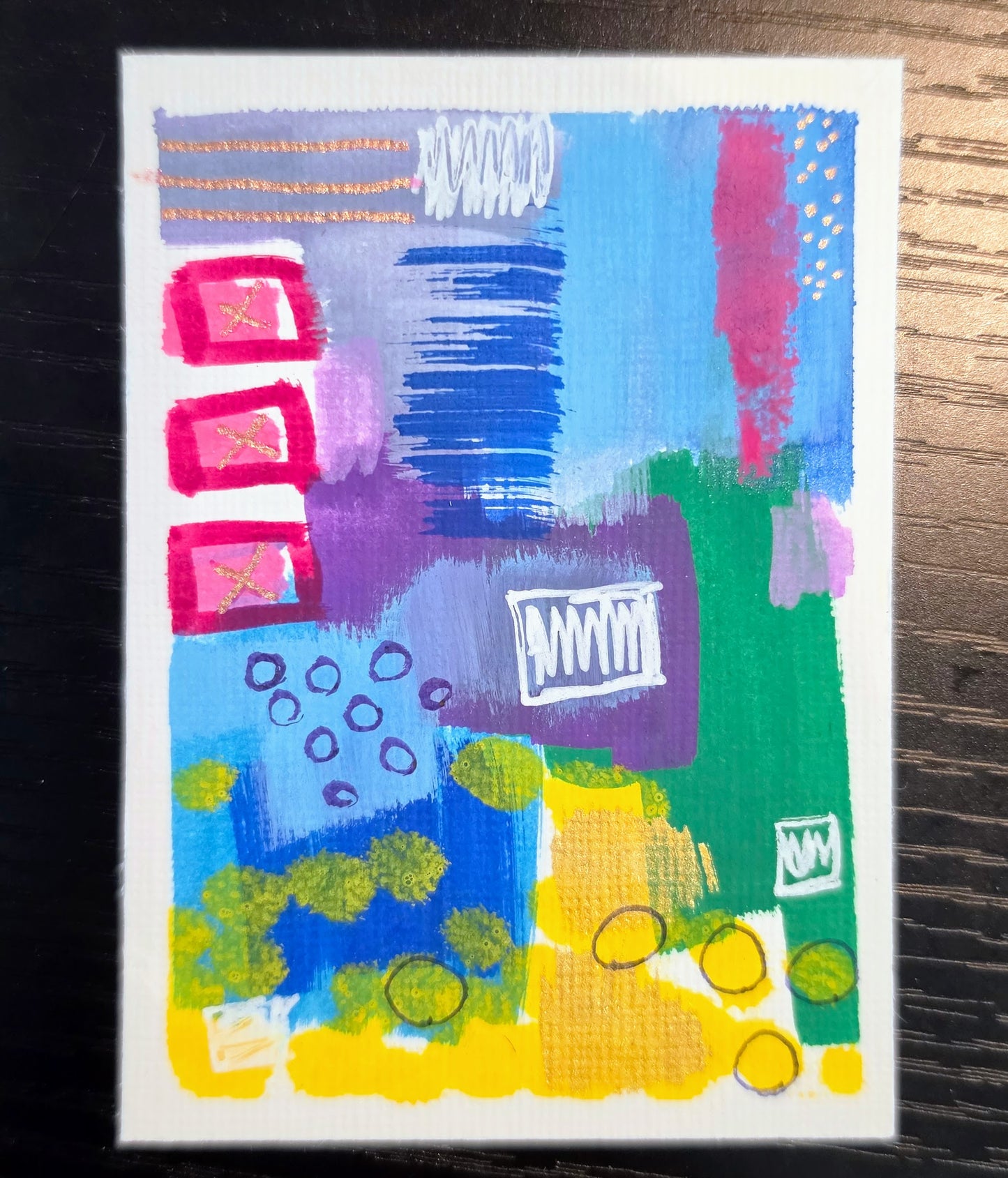 ACEO Original Abstract Painting Trading Card, Acrylic & Ink Amanda Lind