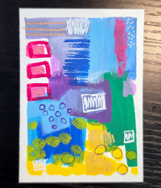 ACEO Original Abstract Painting Trading Card, Acrylic & Ink Amanda Lind