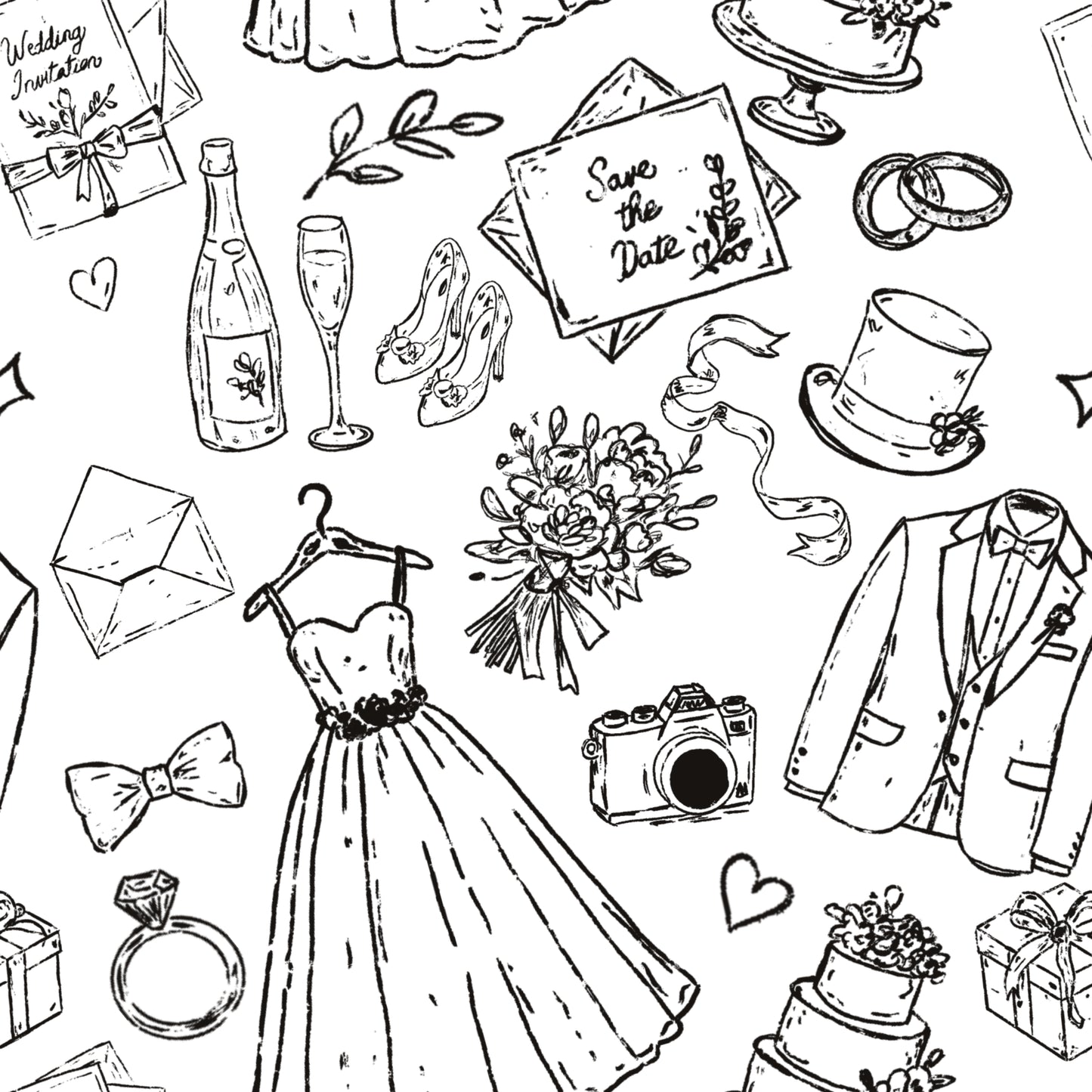 Wedding Objects SVG 20 Items Vintage Hand Drawn Digital Download Clip Art